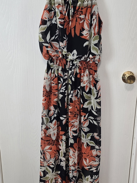 Enfocus Studio Dresses & Skirts - Enfocus Studio Black Maxi Dress with Coral & Olive Floral Print